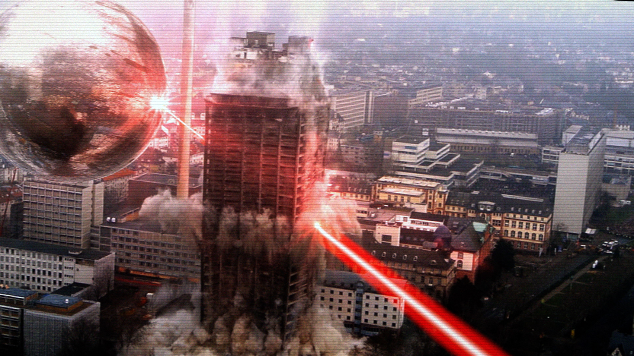 A giant sphere wreaks havoc on a city in Phantasm Ravager.