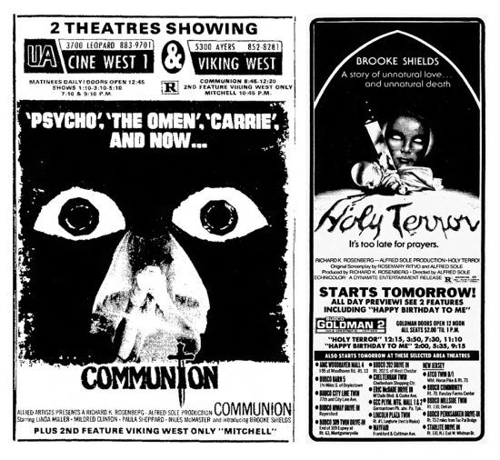 COMMUNION, (aka HOLY TERROR, aka ALICE, SWEET ALICE), US poster art, top  right: Brooke Shields, 1976 Stock Photo - Alamy